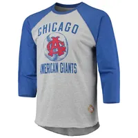 Men's Stitches Heathered Gray/Royal Chicago American Giants Negro League Wordmark Raglan 3/4-Sleeve T-Shirt