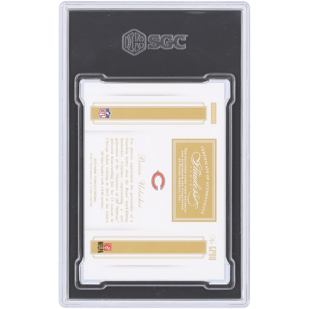 Brian Urlacher Chicago Bears Autographed 2016 Panini Flawless Ruby Greats Dual Materials Autograph 3 Color Relic #GP-BU #1/5 SGC Authenticated 9/10 Card