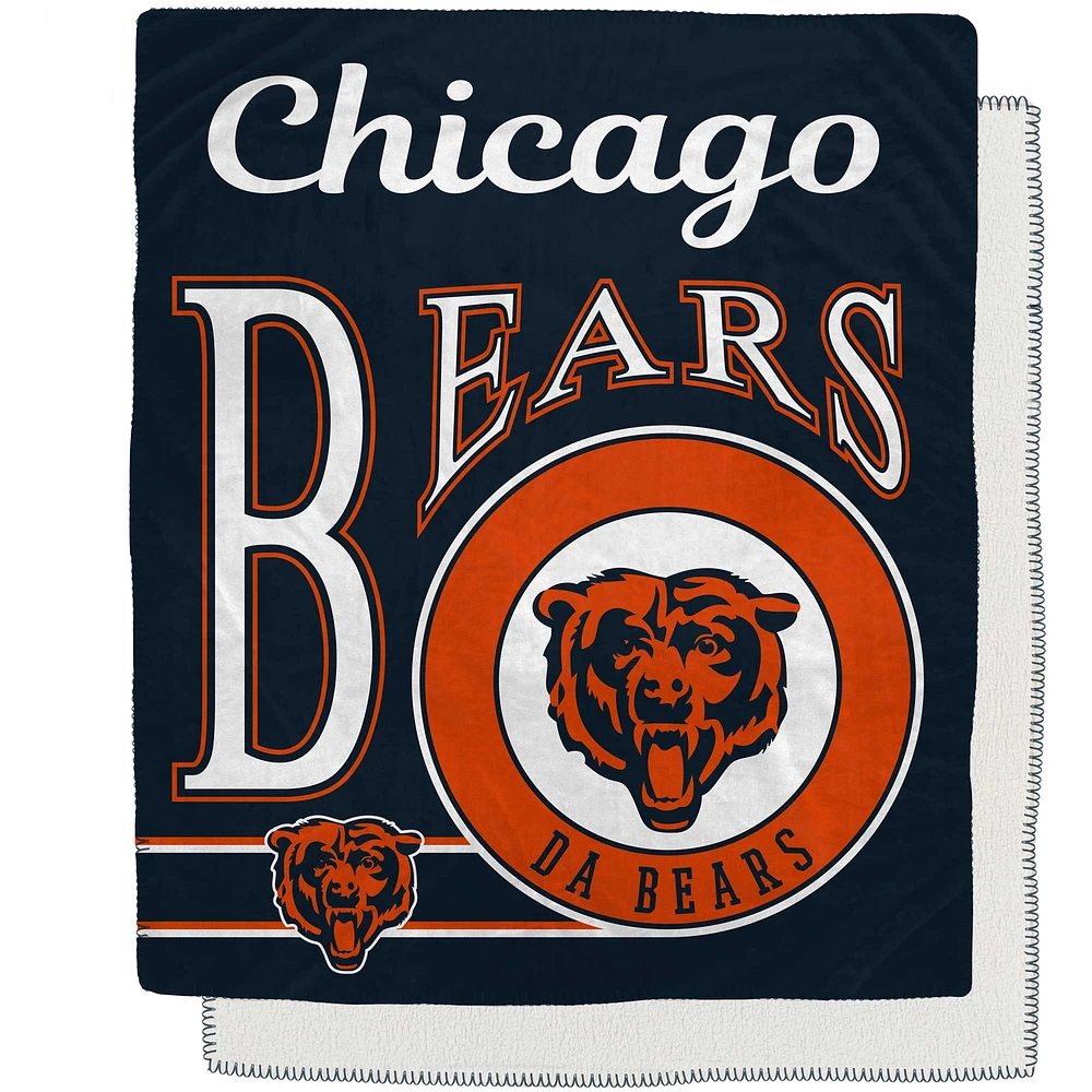 Couverture Sherpa en flanelle polaire avec emblème rétro des Chicago Bears, 50 "x 60"