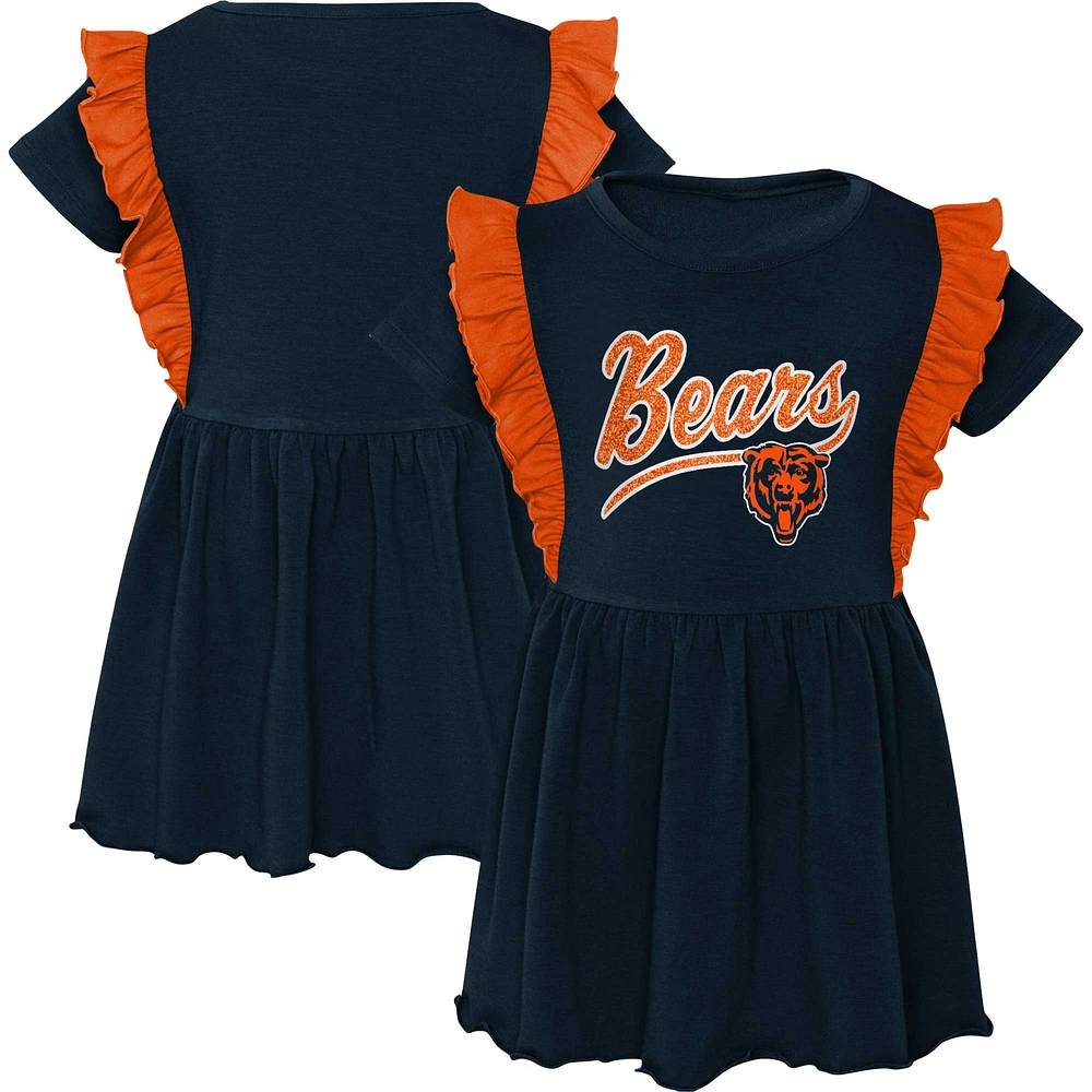 Robe tri-mélange trop mignonne des Chicago Bears bleu marine pour fille d'âge préscolaire