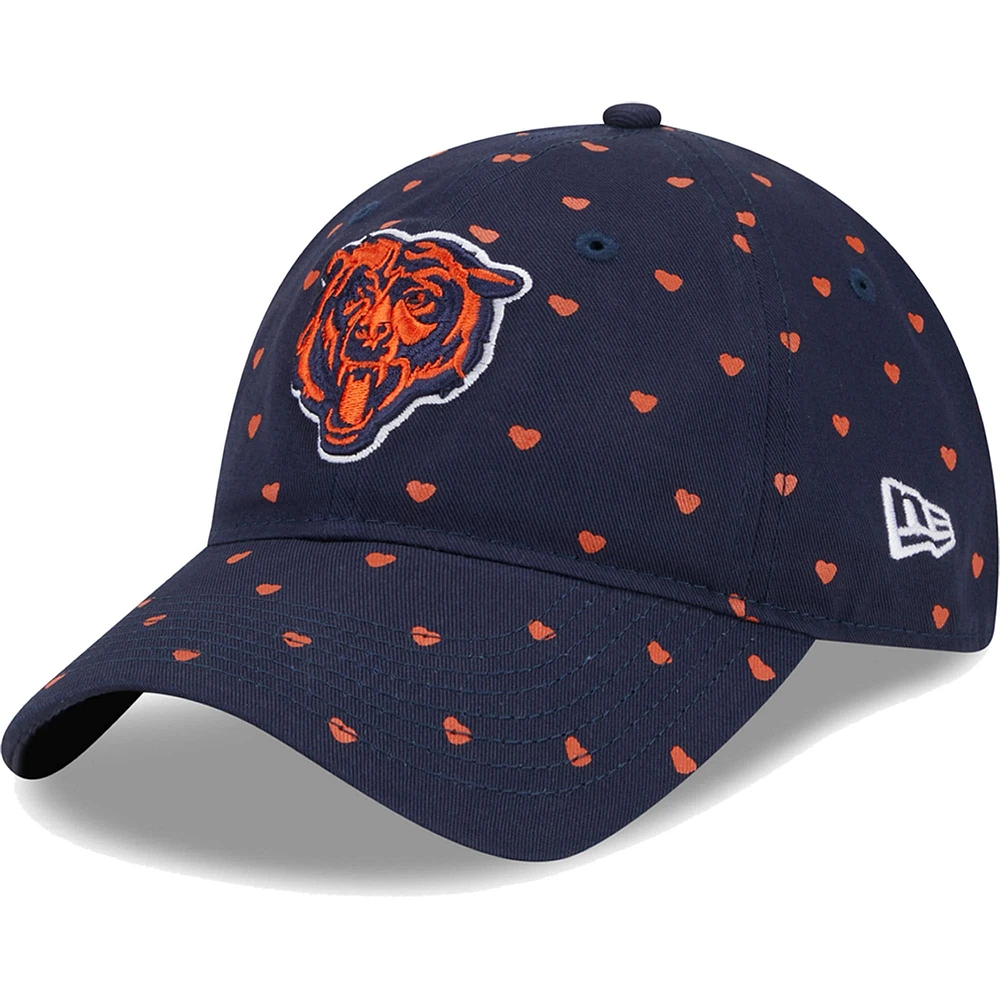 Casquette ajustable 9TWENTY Chicago Bears Hearts New Era pour filles d'âge préscolaire, bleu marine