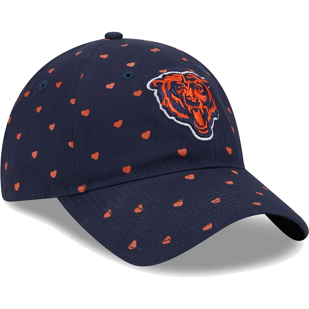 Casquette ajustable 9TWENTY Chicago Bears Hearts New Era pour filles d'âge préscolaire, bleu marine