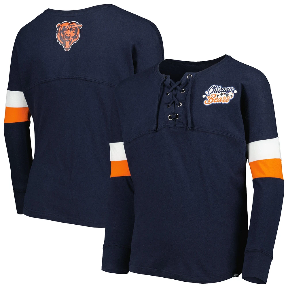 Chicago Bears New Era Girls Youth Lace-Up Long Sleeve T-Shirt - Navy