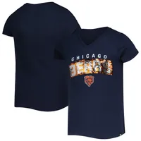 Chicago Bears New Era Girls Youth Reverse Sequin Wordmark V-Neck T-Shirt - Navy