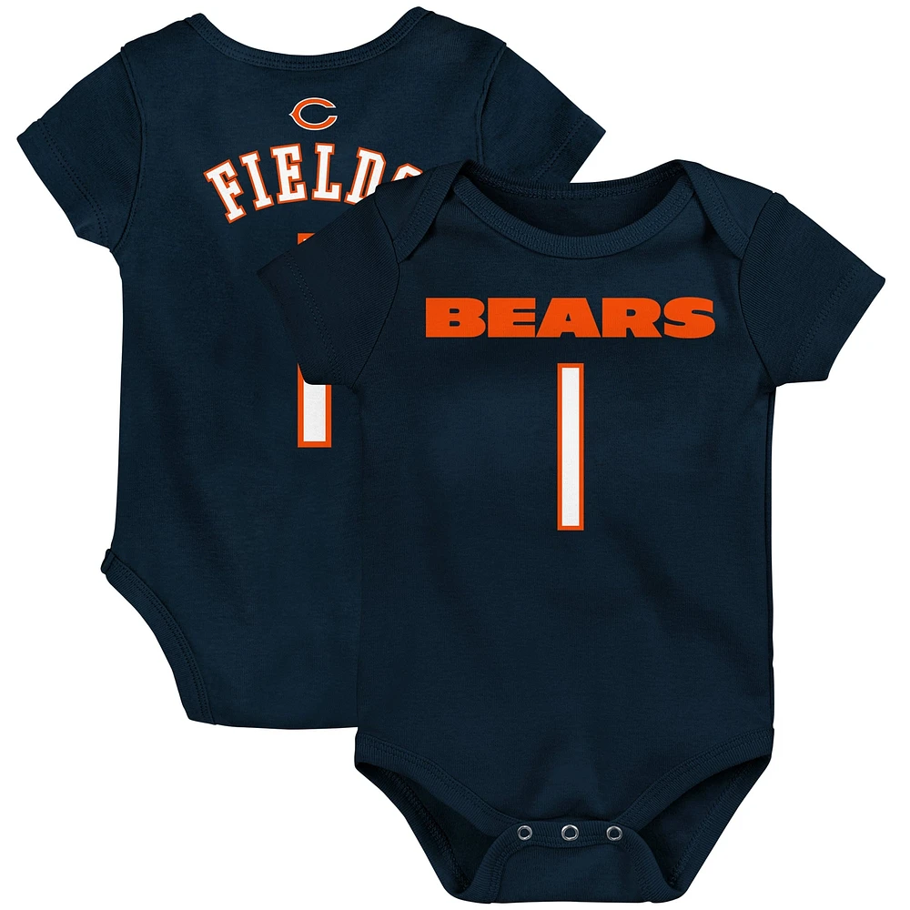 Body Justin Fields pour bébé, bleu marine, Chicago Bears, Mainliner, nom et numéro du joueur