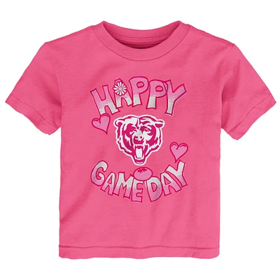 T-shirt rose pour bébé avec inscription « Happy Gameday » des Chicago Bears