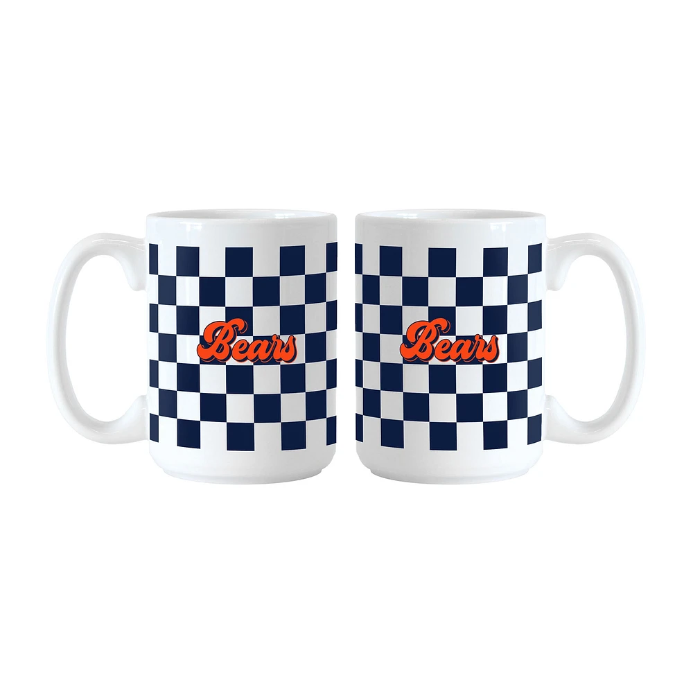 Logo Brands Chicago Bears 2-Pack 15oz. Checkered Wordmark Mug Set