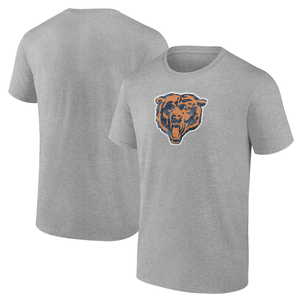 Men's Fanatics Gray Chicago Bears Distressed Throwback Logo T-Shirt
