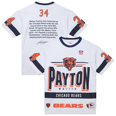 Men's Mitchell & Ness Walter Payton White Chicago Bears Name Number Team Origins Vintage Logo T-Shirt