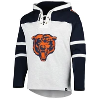 Men's '47 Chicago Bears Heather Gray Logo Gridiron Lace-Up Pullover Hoodie