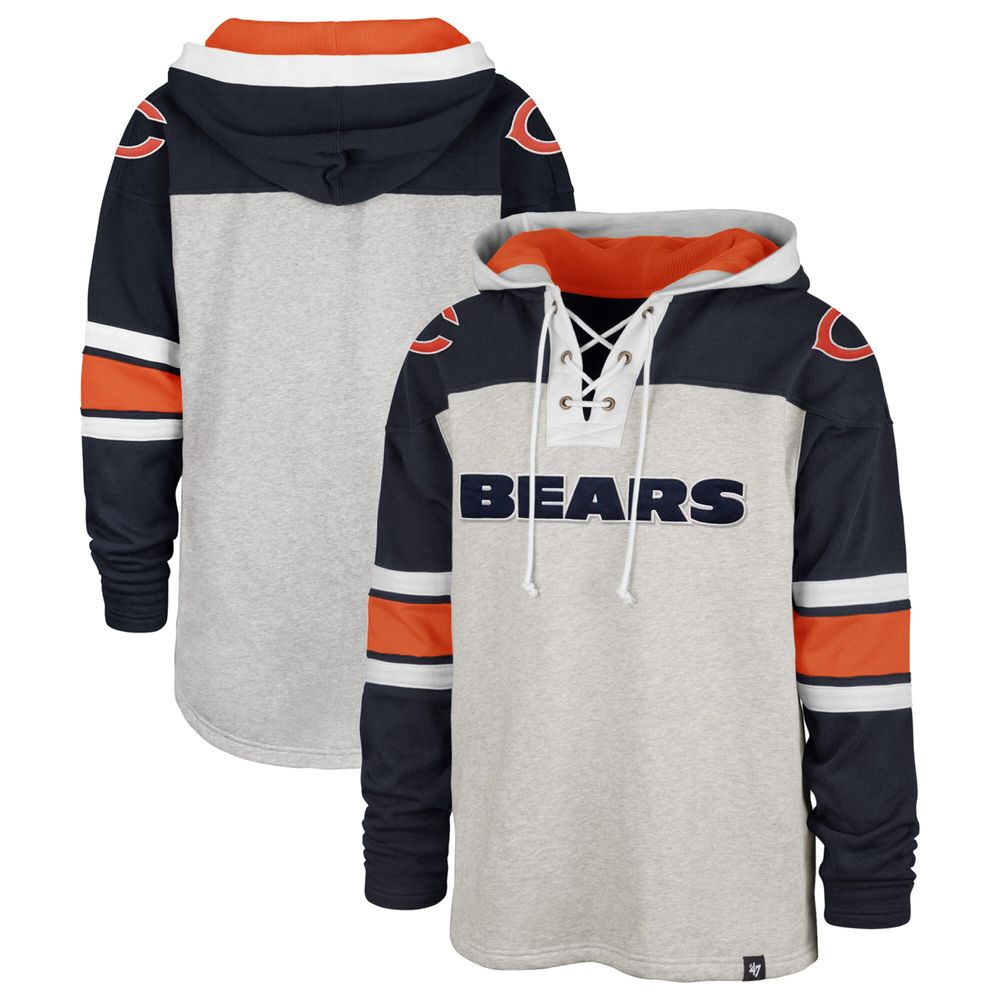 Men's '47 Gray/Navy Chicago Bears Gridiron Lace-Up - Pullover Hoodie