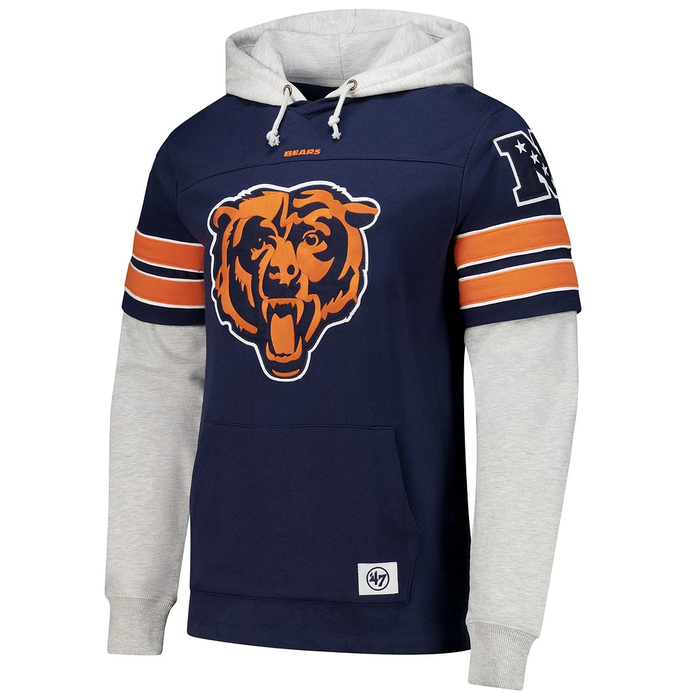 Men's '47 Navy Chicago Bears Double Header Blitz Cornerback Pullover Hoodie