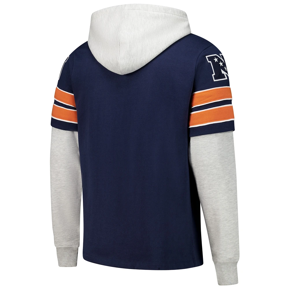 Men's '47 Navy Chicago Bears Double Header Blitz Cornerback Pullover Hoodie