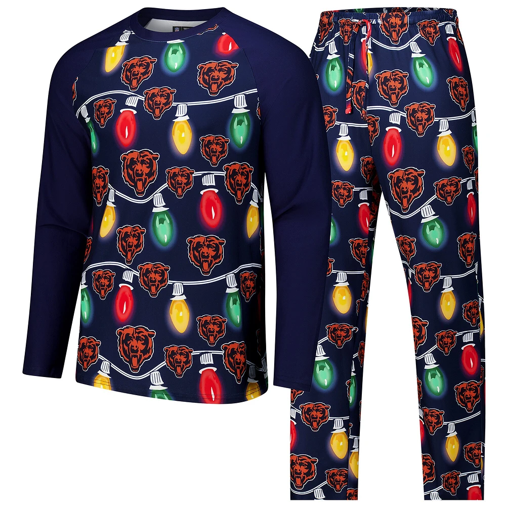 Ensemble t-shirt et pantalon Concepts Sport Chicago Bears Garland Knit Raglan à manches longues pour hommes, bleu marine