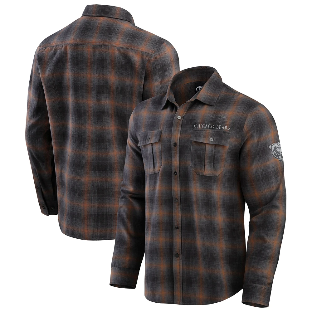 Chemise boutonnée à manches longues classique en flanelle pour homme de la collection Darius Rucker Fanatics, couleur anthracite, Chicago Bears