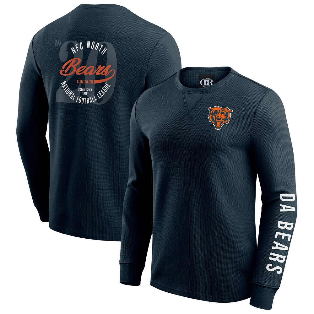 T-shirt à manches longues en tricot gaufré délavé pour homme de la collection Darius Rucker par Fanatics, bleu marine, Chicago Bears