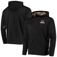 Chandail à capuchon entièrement zippé en molleton noir Dunbrooke Camo Chicago Bears Decoy Tech Fleece pour hommes