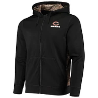 Chandail à capuchon entièrement zippé en molleton noir Dunbrooke Camo Chicago Bears Decoy Tech Fleece pour hommes