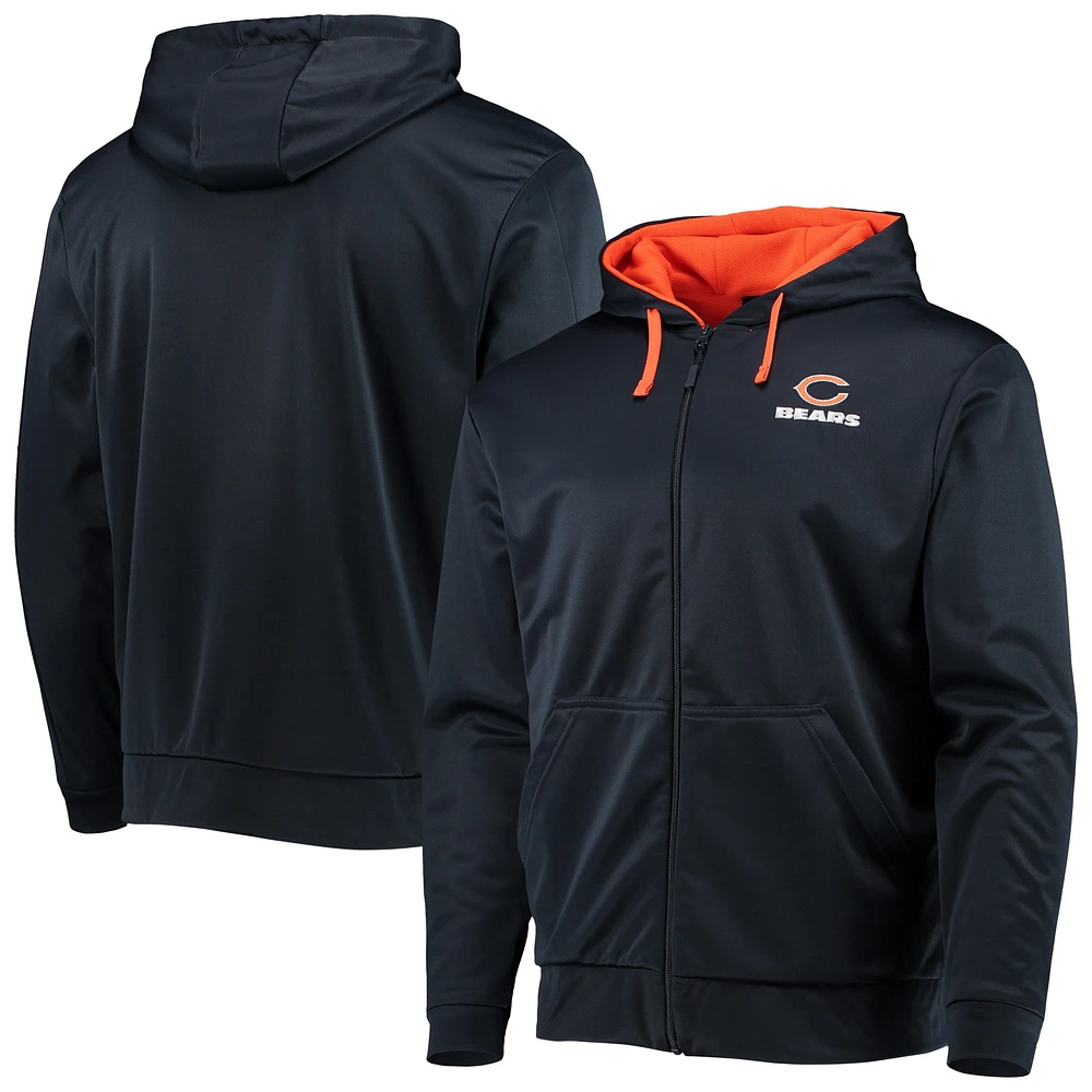 Sweat à capuche entièrement zippé pour homme Dunbrooke bleu marine/orange Chicago Bears Apprentice