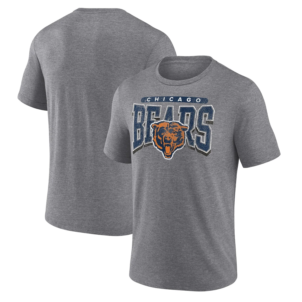 T-shirt tri-blend Warped Block de Chicago Bears pour homme, gris chiné, Fanatics