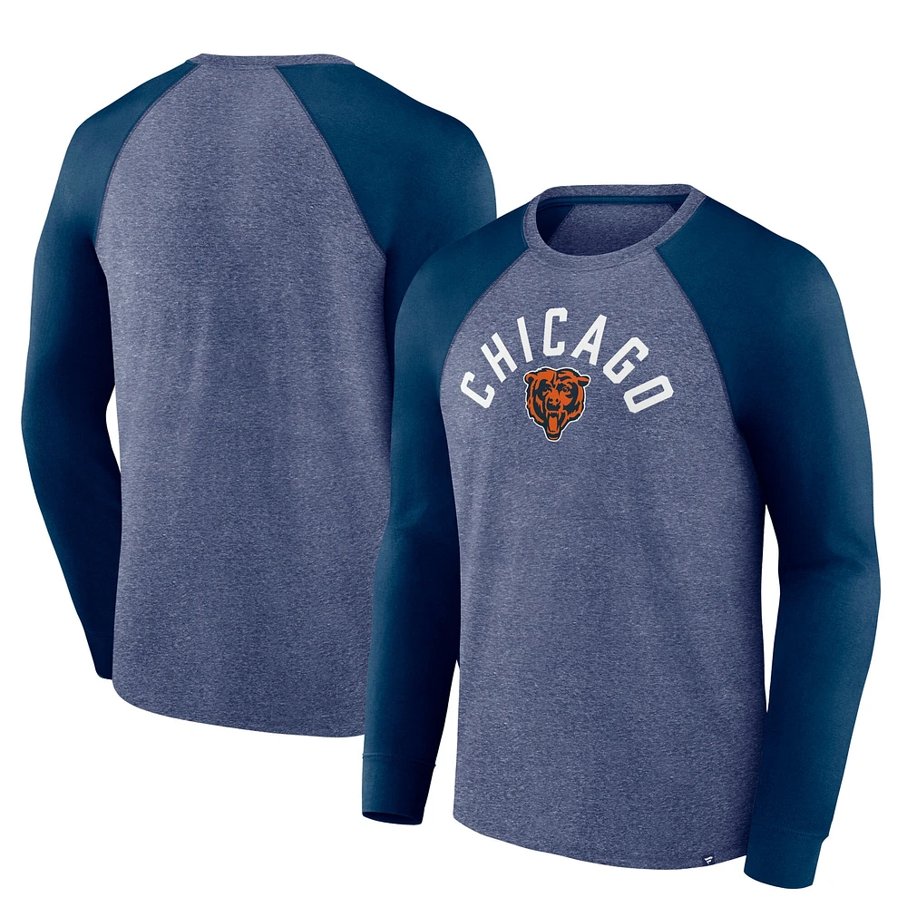 T-shirt à manches longues Fanatics Heather Navy Chicago Bears Arc Away Tri-Blend pour homme