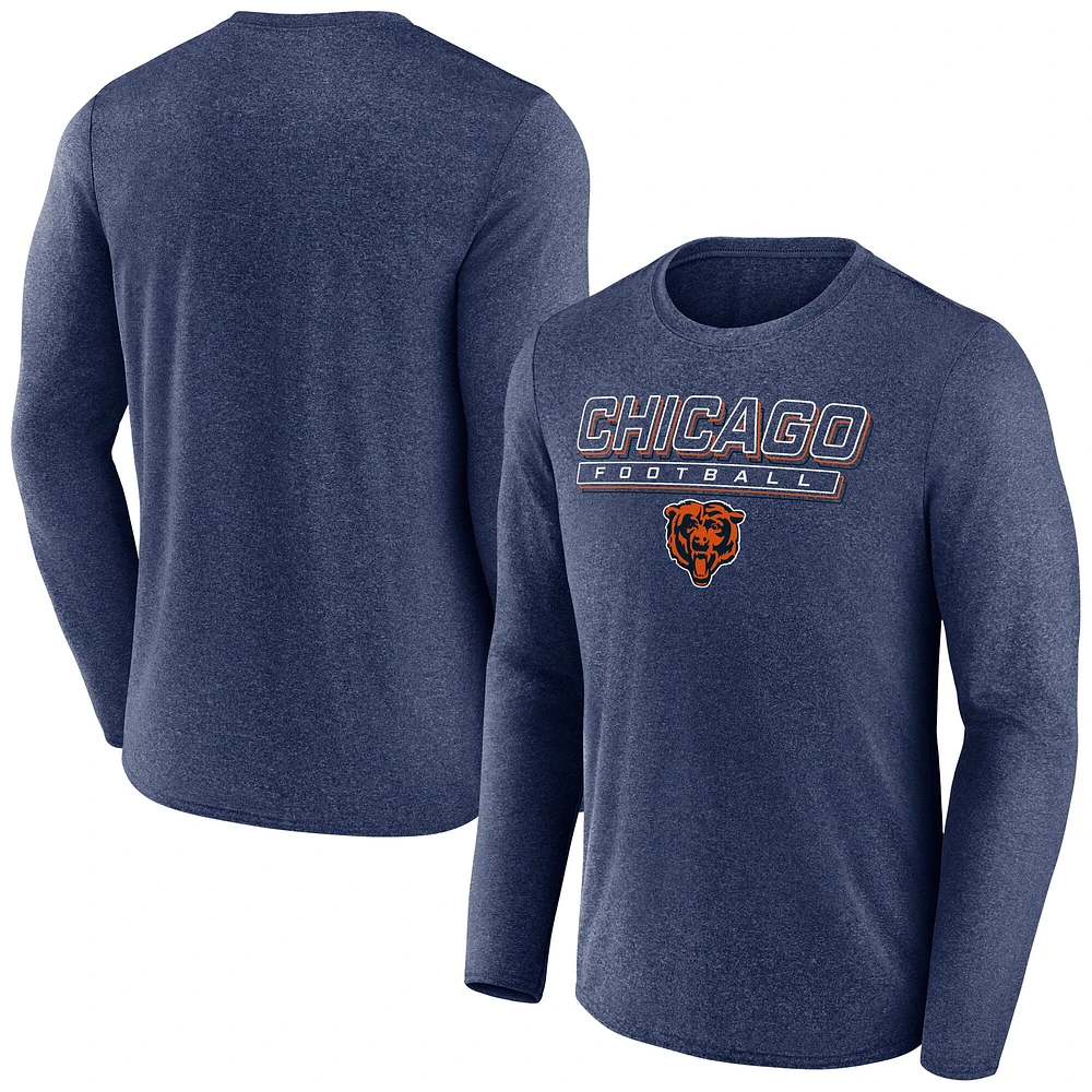 Men's Fanatics  Heather Navy Chicago Bears Fundamentals Long Sleeve T-Shirt