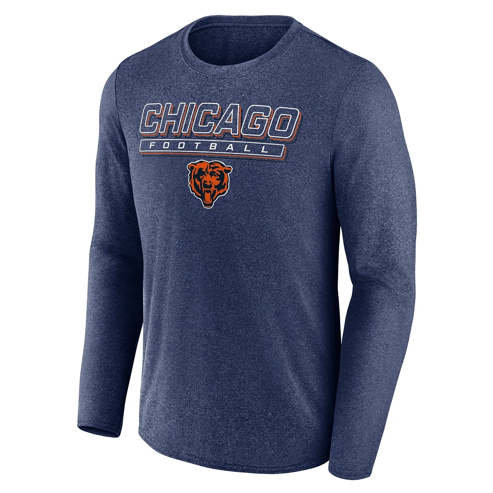 Men's Fanatics  Heather Navy Chicago Bears Fundamentals Long Sleeve T-Shirt