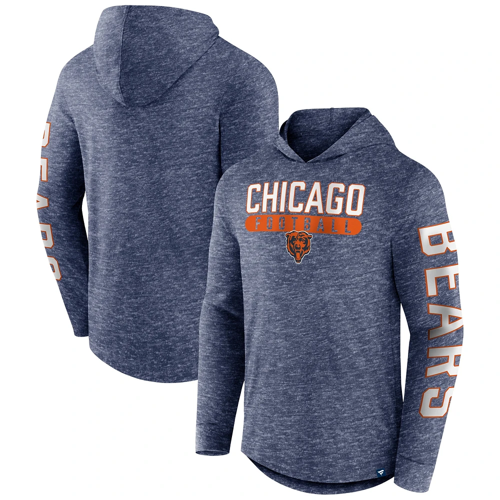 Men's Fanatics Heather Navy Chicago Bears Pill Stack Long Sleeve Hoodie T-Shirt