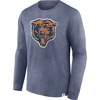 Men's Fanatics  Heather Navy Chicago Bears Washed Primary Long Sleeve T-Shirt