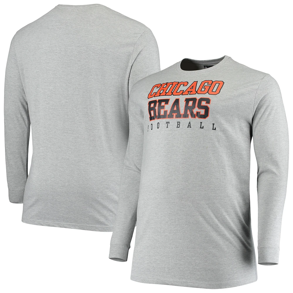 T-shirt à manches longues Fanatics Heathered Grey Chicago Bears Big & Tall Practice pour hommes