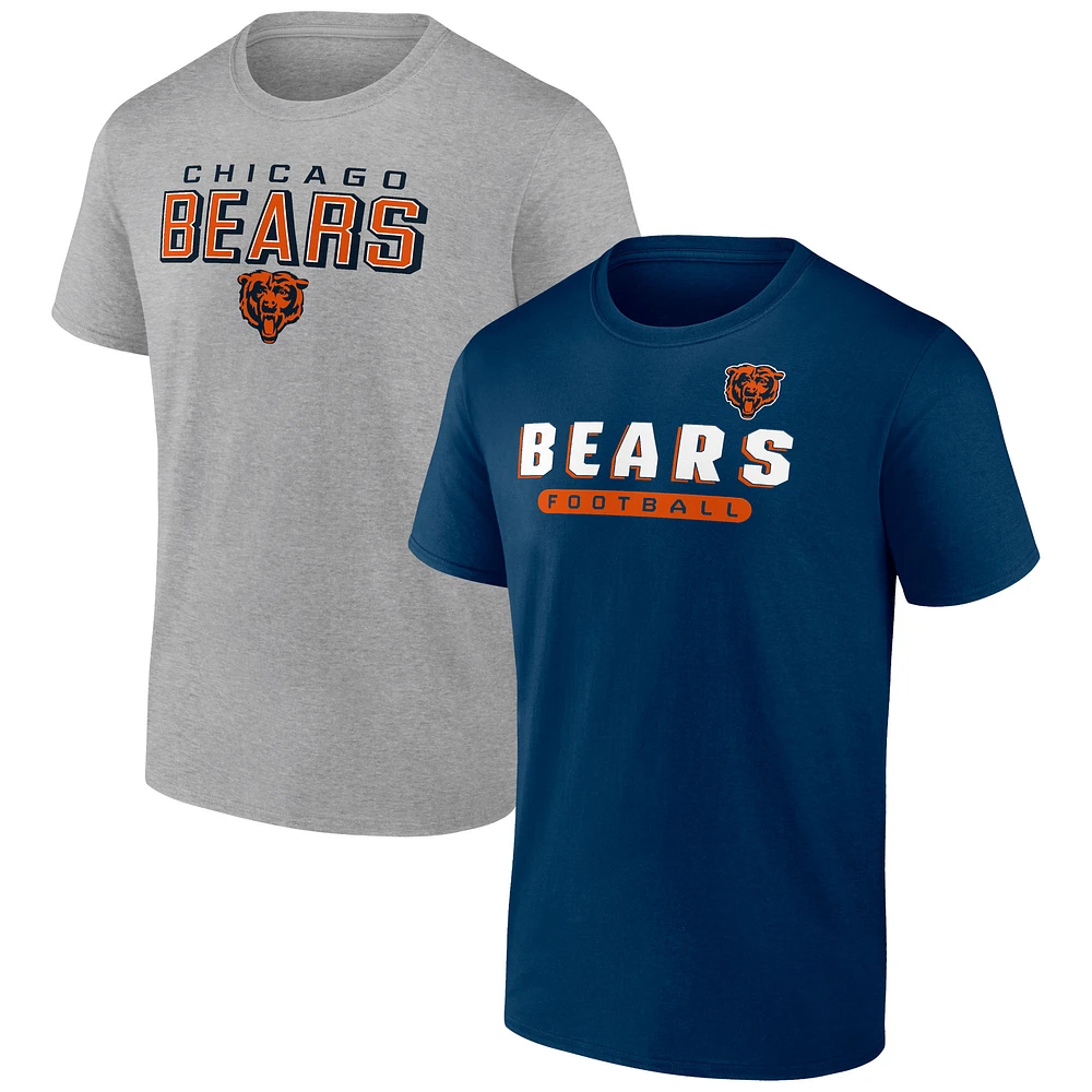 Chicago Bears Fanatics pour hommes bleu marine/gris chiné - Pack combiné de t-shirts
