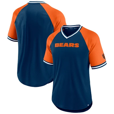 Men's Fanatics Navy/Orange Chicago Bears Second Wind Raglan V-Neck T-Shirt