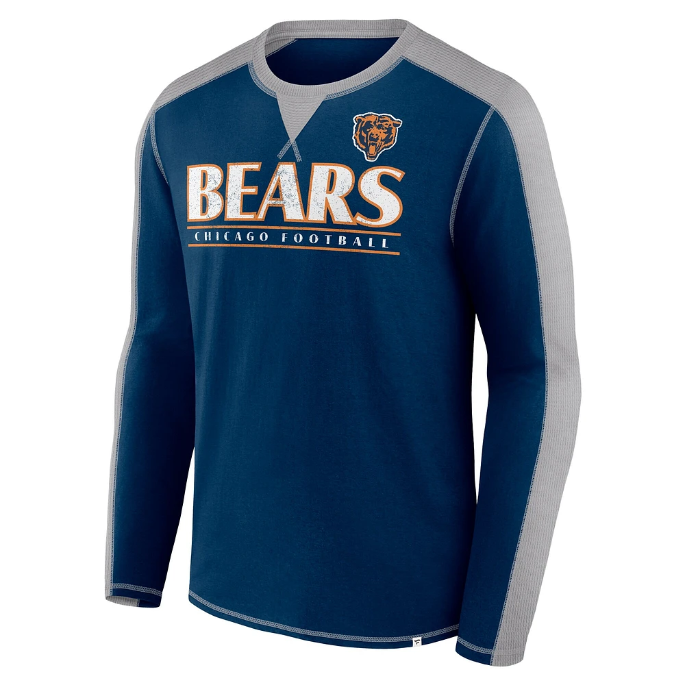 T-shirt à manches longues Fanatics pour homme, bleu marine, Chicago Bears, Behind the Line