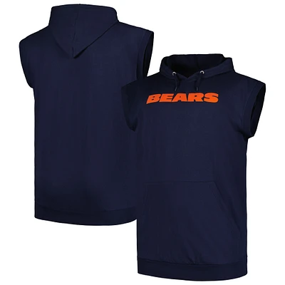 Men's Fanatics Navy Chicago Bears Big & Tall Muscle Hoodie Sleeveless T-Shirt