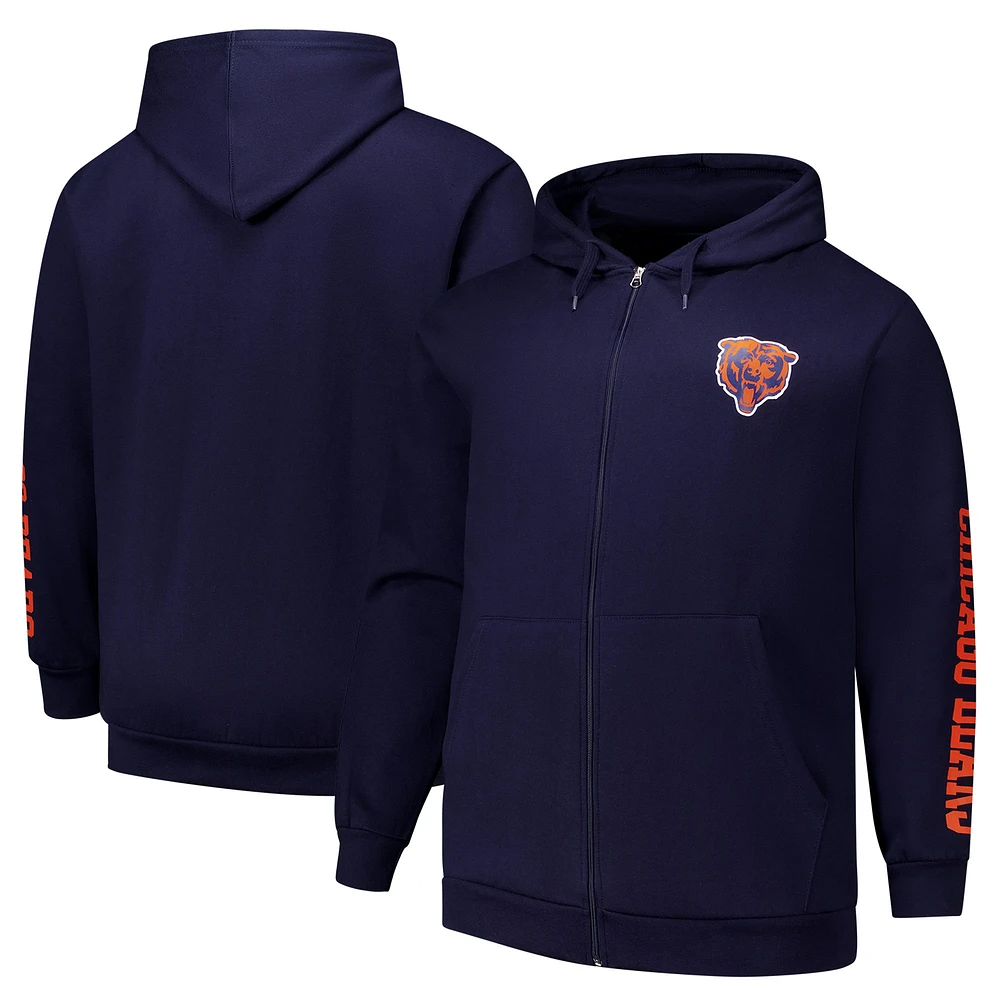 Sweat à capuche zippé manches longues et col rond pour homme Fanatics Navy Chicago Bears