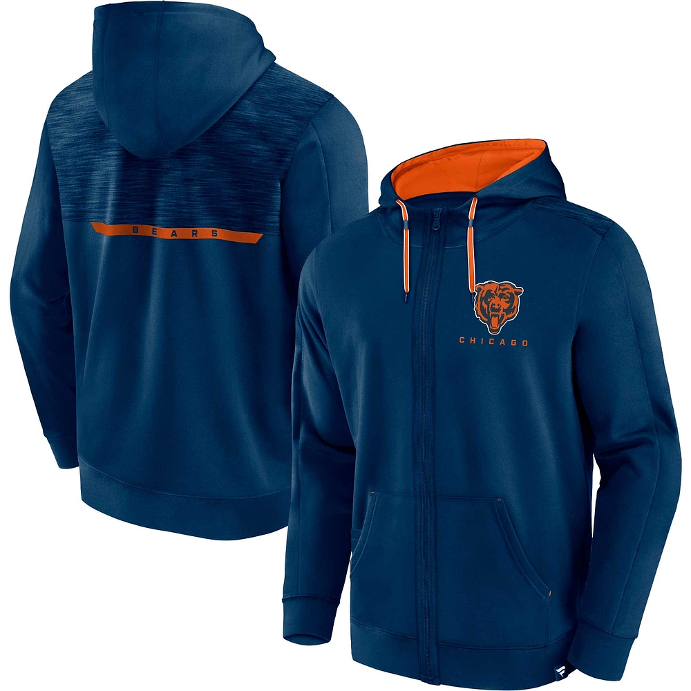 Sweat à capuche entièrement zippé Fanatics pour hommes, Chicago Bears Defender Evo, bleu marine