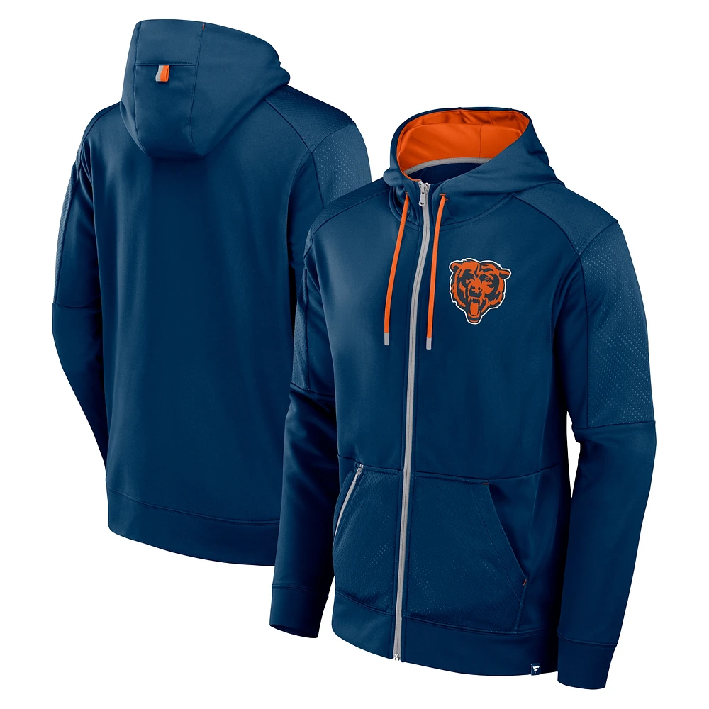 Sweat à capuche entièrement zippé Fanatics pour hommes, Chicago Bears Defender, bleu marine