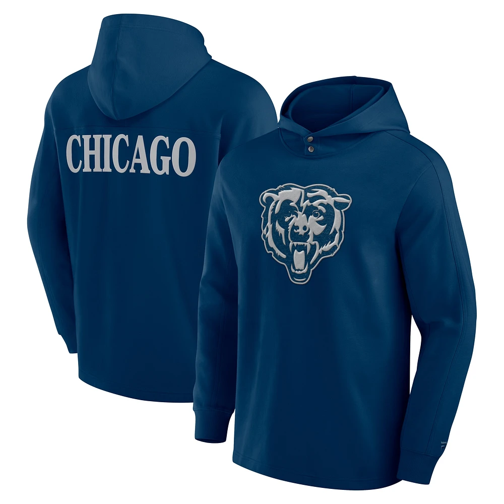 Men's Fanatics Navy Chicago Bears Elements Blaze Tri-Blend Long Sleeve Hoodie T-Shirt