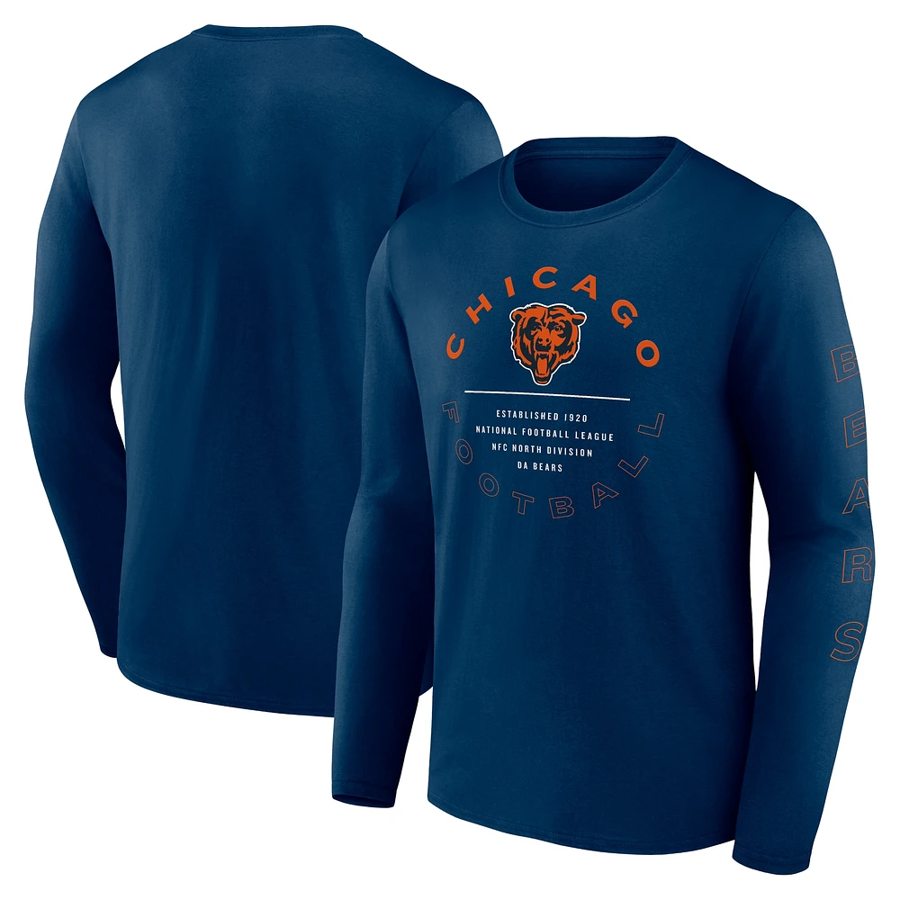 Men's Fanatics Navy Chicago Bears Stat Sheet Long Sleeve T-Shirt