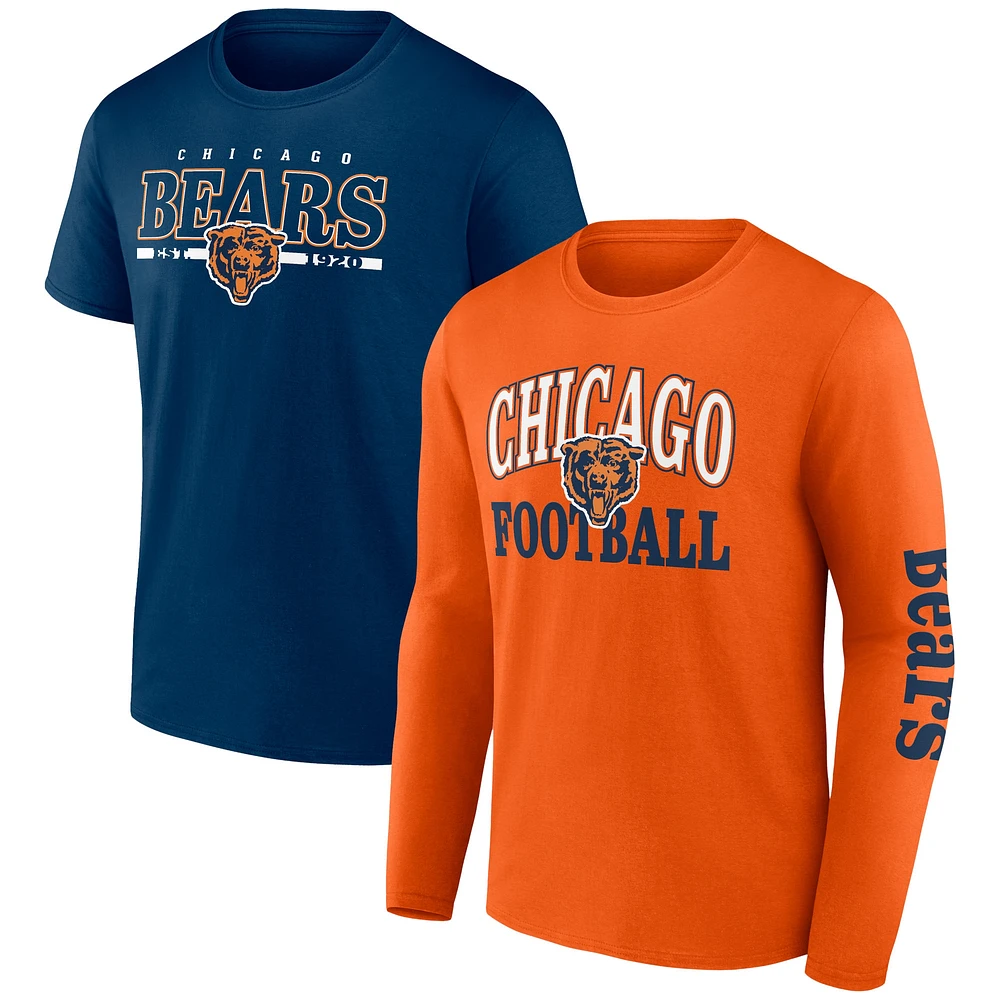 Men's Fanatics Orange/Navy Chicago Bears Throwback T-Shirt Combo Set