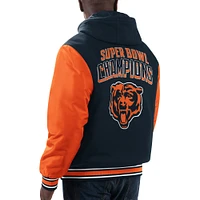 Men's G-III Sports by Carl Banks Navy/Orange Chicago Bears Player Option Full-Zip Hoodie