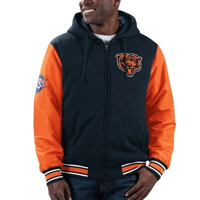 Sweat à capuche entièrement zippé G-III Sports by Carl Banks pour hommes, bleu marine/orange, Chicago Bears Player Option