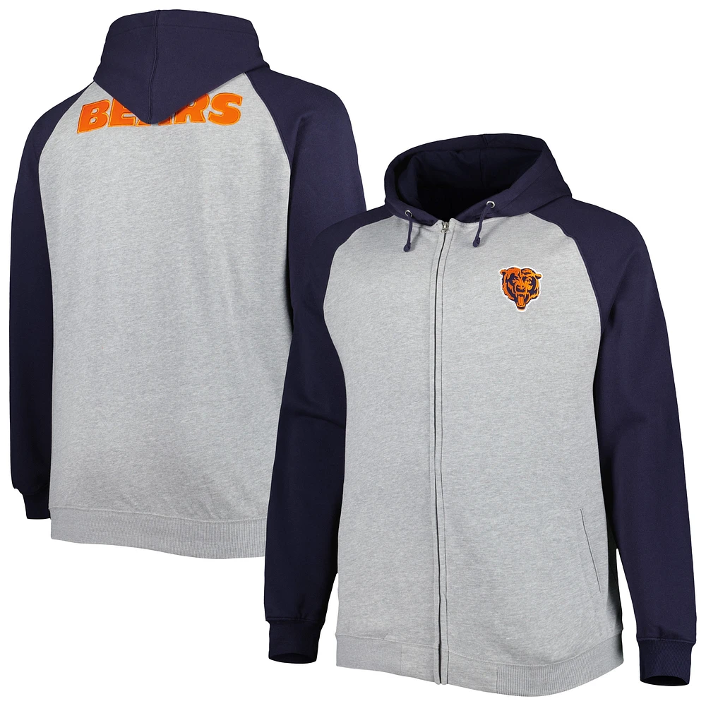 Veste à capuche raglan en polaire Big & Tall Chicago Bears pour homme gris chiné