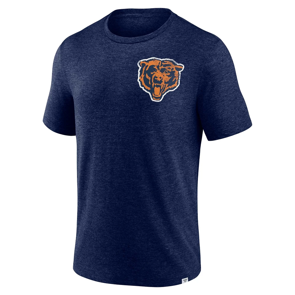 T-shirt bleu marine chiné pour homme Chicago Bears Oval Bubble Tri-Blend