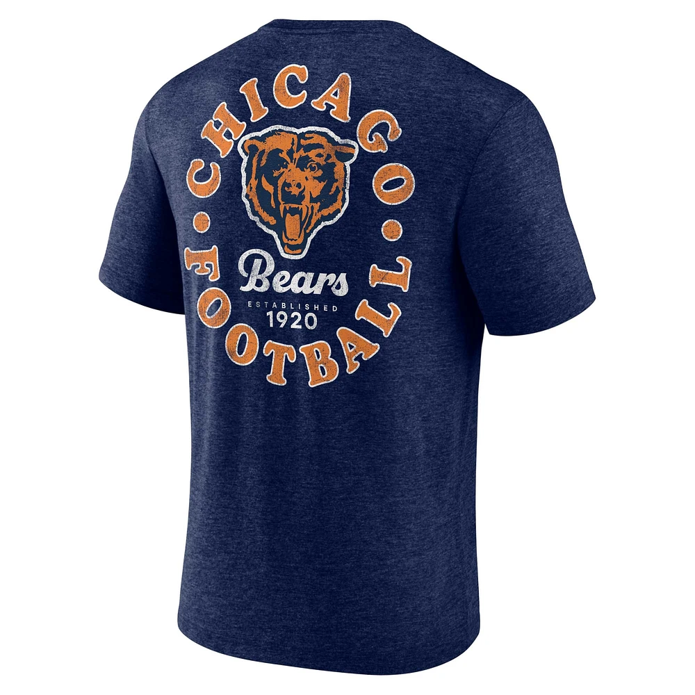 T-shirt bleu marine chiné pour homme Chicago Bears Oval Bubble Tri-Blend