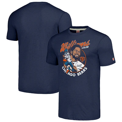 T-shirt bleu marine à trois bandes pour homme avec motif caricatural des Chicago Bears, hommage Caleb Williams