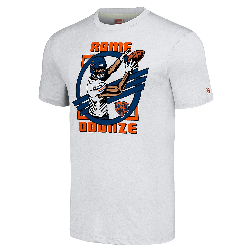 Men's Homage Rome Odunze Ash Chicago Bears Caricature Player Tri-Blend T-Shirt