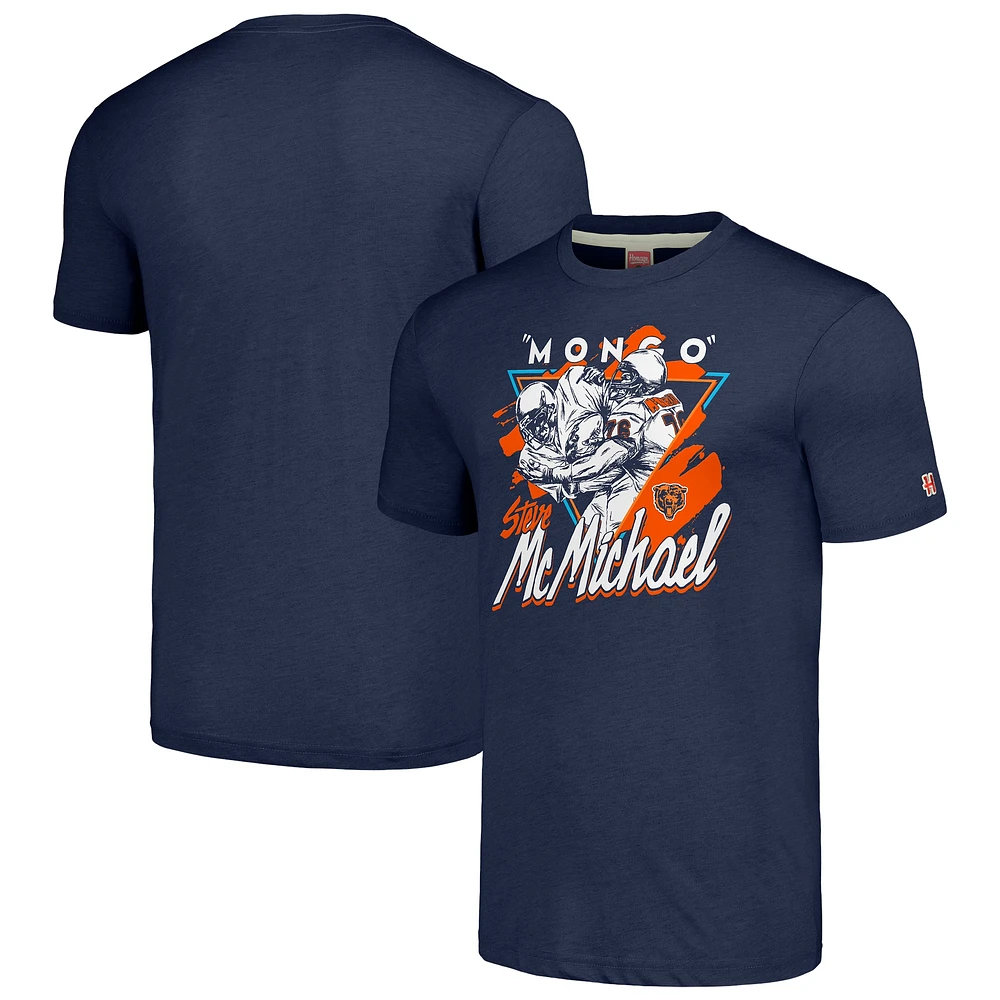 Men's Homage Steve McMichael Navy Chicago Bears Caricature Retired Player Tri-Blend T-Shirt