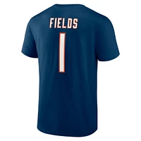 T-shirt bleu marine Justin Fields pour homme avec logo joueur des Chicago Bears