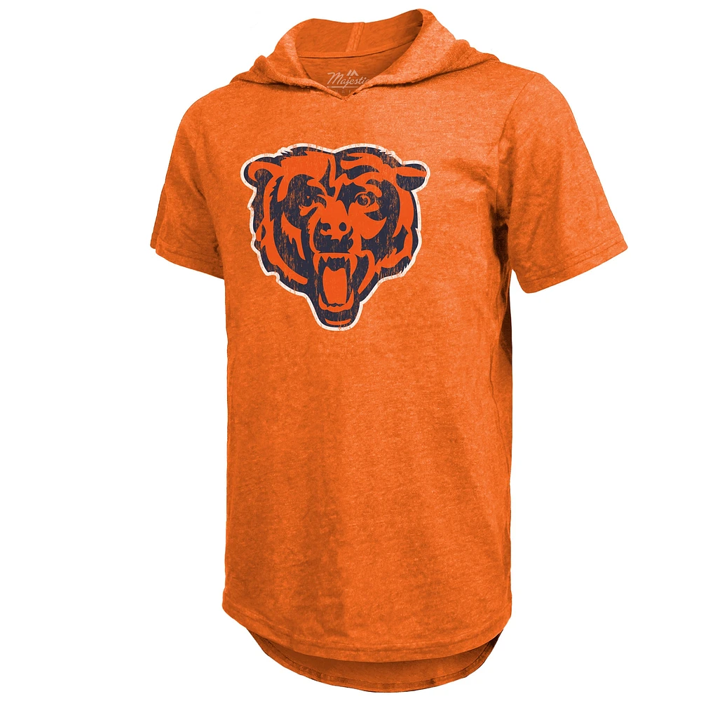 T-shirt à capuche manches courtes pour homme Justin Fields Orange Chicago Bears avec nom et numéro de joueur Tri-Blend